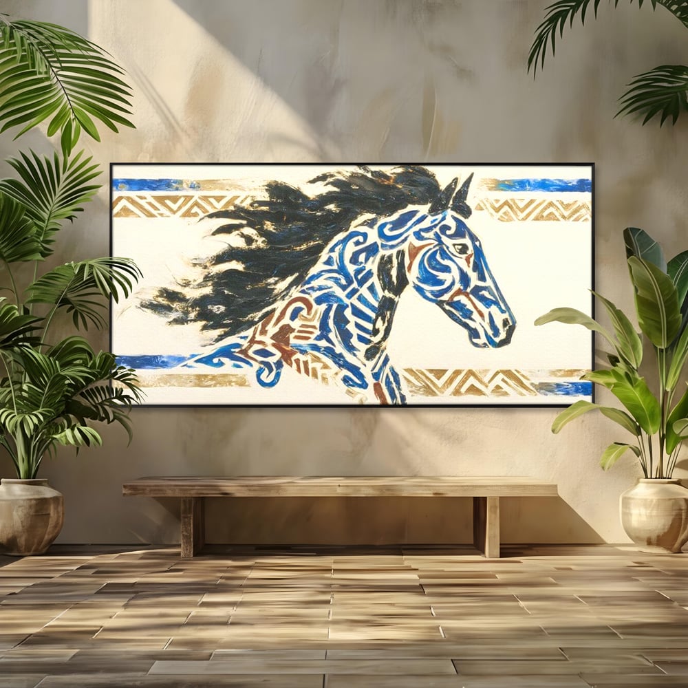 Tablou Canvas Premium, LuxCanva® M1525, Galop catre Istorie, Simboluri, Arta Abstracta, Animal, Desen, Cal, Rustic, Tribal, Dormitor, Birou, Living, Camera Copil