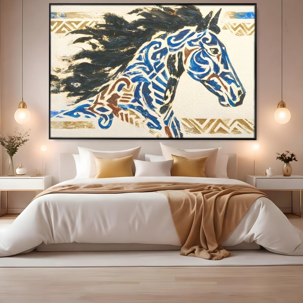 Tablou Canvas Premium, LuxCanva® M1525, Galop catre Istorie, Simboluri, Arta Abstracta, Animal, Desen, Cal, Rustic, Tribal, Dormitor, Birou, Living, Camera Copil