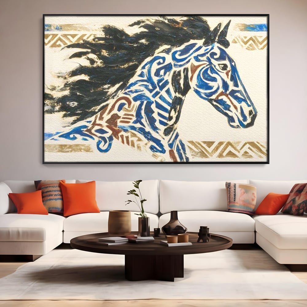Tablou Canvas Premium, LuxCanva® M1525, Galop catre Istorie, Simboluri, Arta Abstracta, Animal, Desen, Cal, Rustic, Tribal, Dormitor, Birou, Living, Camera Copil