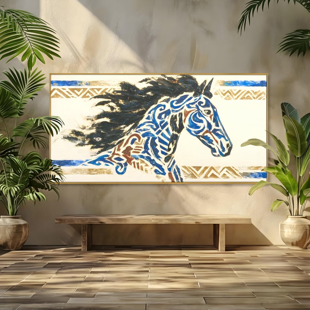 Tablou Canvas Premium, LuxCanva® M1525, Galop catre Istorie, Simboluri, Arta Abstracta, Animal, Desen, Cal, Rustic, Tribal, Dormitor, Birou, Living, Camera Copil