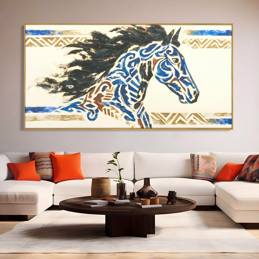 Tablou Canvas Premium, LuxCanva® M1525, Galop catre Istorie, Simboluri, Arta Abstracta, Animal, Desen, Cal, Rustic, Tribal, Dormitor, Birou, Living, Camera Copil