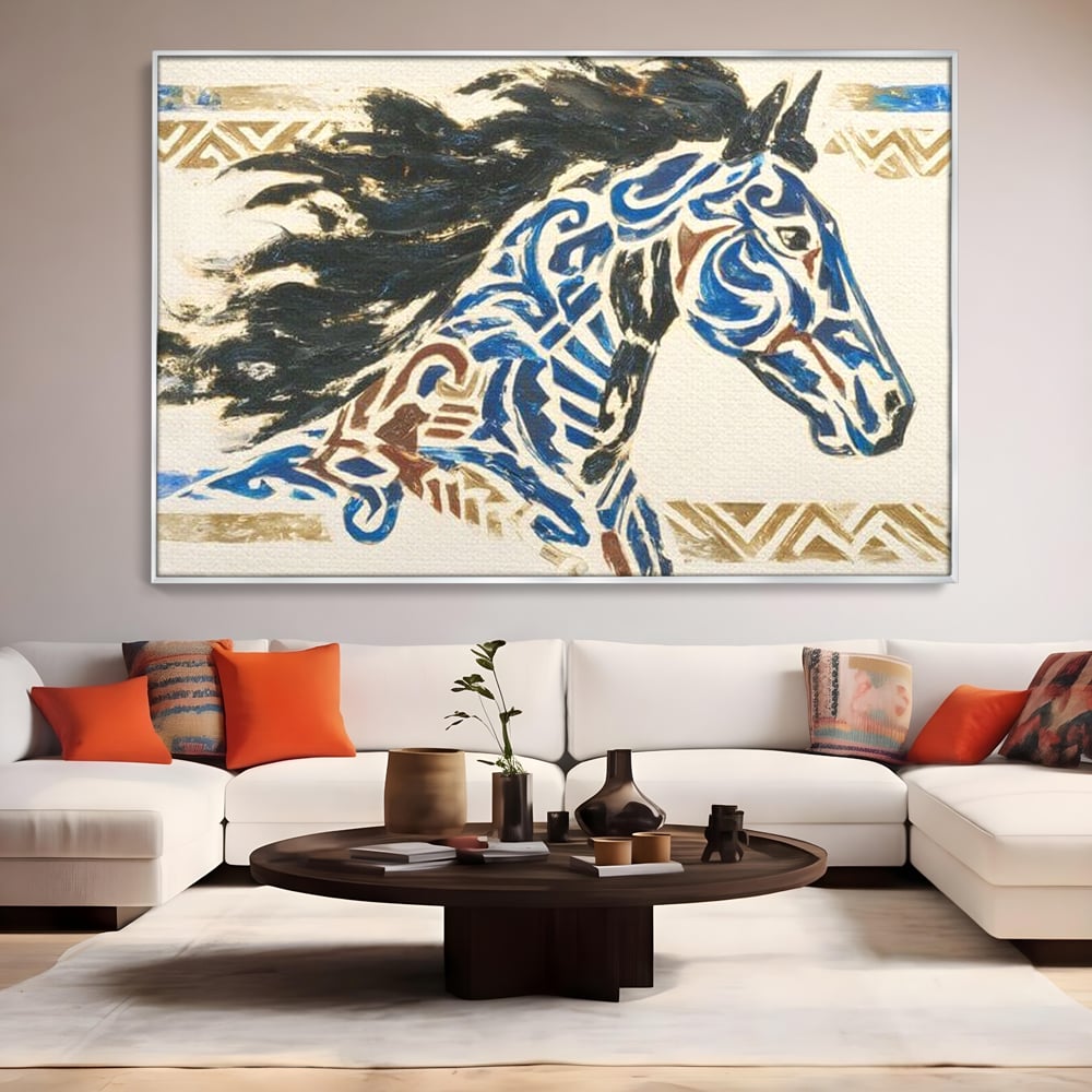 Tablou Canvas Premium, LuxCanva® M1525, Galop catre Istorie, Simboluri, Arta Abstracta, Animal, Desen, Cal, Rustic, Tribal, Dormitor, Birou, Living, Camera Copil