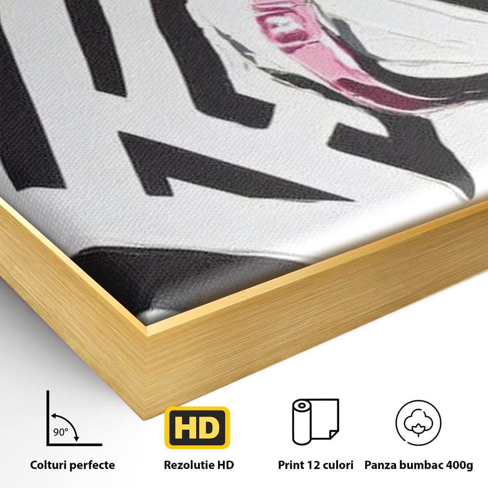 Leinwandbilder Premium, LuxCanva® M1526, Grace in einer rosa Hängematte, Streifen, Linien, Pferd, Pferdesattel, ausdrucksstark, Design, modern, Tier, Kontrast, Schlafzimmer, Büro, Wohnen, Wohnzimmer, Kinderzimmer