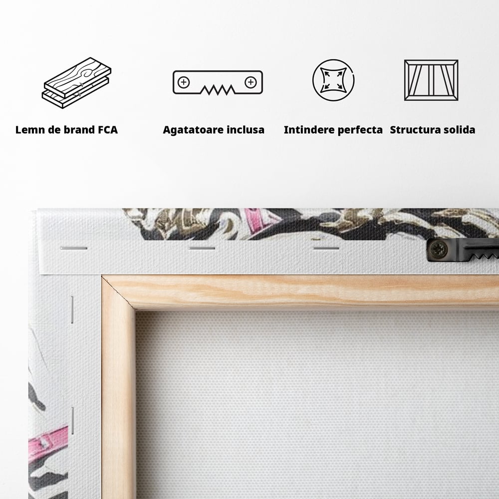 Leinwandbilder Premium, LuxCanva® M1526, Grace in einer rosa Hängematte, Streifen, Linien, Pferd, Pferdesattel, ausdrucksstark, Design, modern, Tier, Kontrast, Schlafzimmer, Büro, Wohnen, Wohnzimmer, Kinderzimmer