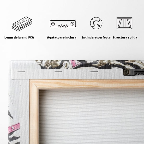 Leinwandbilder Premium, LuxCanva® M1526, Grace in einer rosa Hängematte, Streifen, Linien, Pferd, Pferdesattel, ausdrucksstark, Design, modern, Tier, Kontrast, Schlafzimmer, Büro, Wohnen, Wohnzimmer, Kinderzimmer