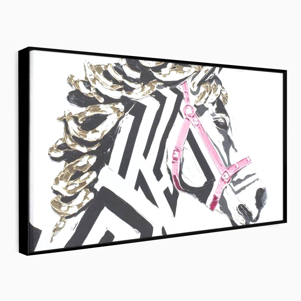 Leinwandbilder Premium, LuxCanva® M1526, Grace in einer rosa Hängematte, Streifen, Linien, Pferd, Pferdesattel, ausdrucksstark, Design, modern, Tier, Kontrast, Schlafzimmer, Büro, Wohnen, Wohnzimmer, Kinderzimmer