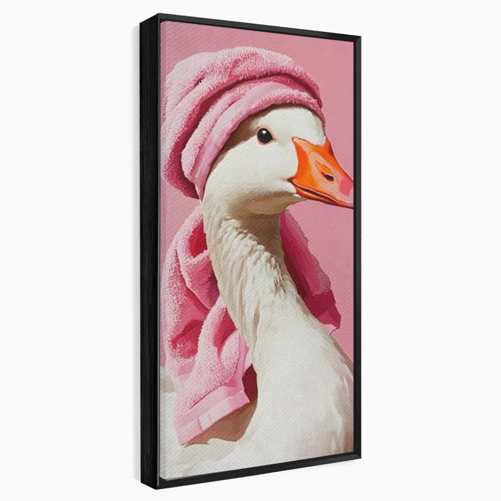 Leinwand Wandkunst Leinwand Wandkunst Premium, LuxCanva® M1527, Schönheitsritual, Badezimmer, Handtuch, rosa, rosa, Gans, Vogel, liebenswert, sauber, elegant, Schlafzimmer, Büro, Wohnen, Babyzimmer