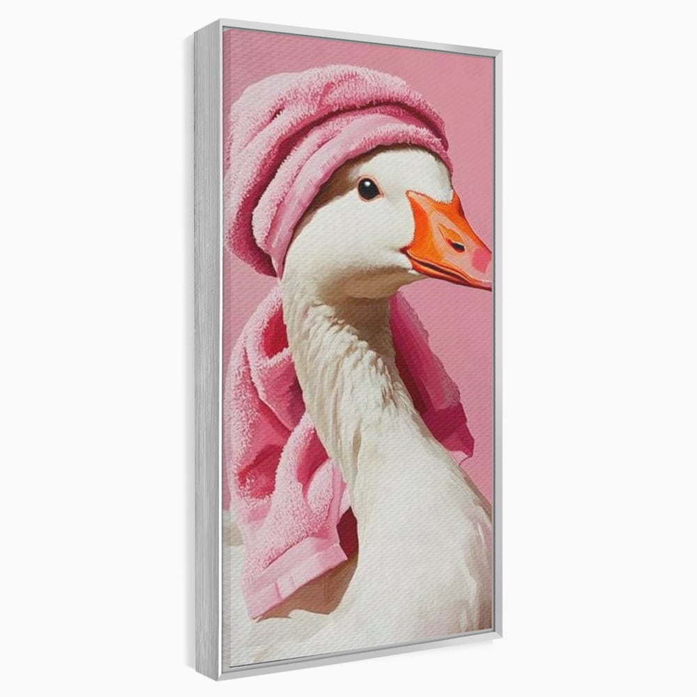 Leinwand Wandkunst Leinwand Wandkunst Premium, LuxCanva® M1527, Schönheitsritual, Badezimmer, Handtuch, rosa, rosa, Gans, Vogel, liebenswert, sauber, elegant, Schlafzimmer, Büro, Wohnen, Babyzimmer