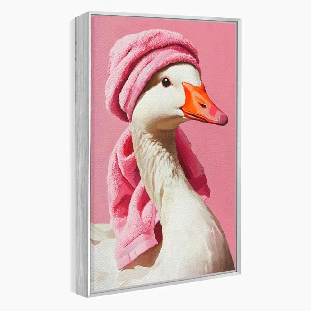 Leinwand Wandkunst Leinwand Wandkunst Premium, LuxCanva® M1527, Schönheitsritual, Badezimmer, Handtuch, rosa, rosa, Gans, Vogel, liebenswert, sauber, elegant, Schlafzimmer, Büro, Wohnen, Babyzimmer