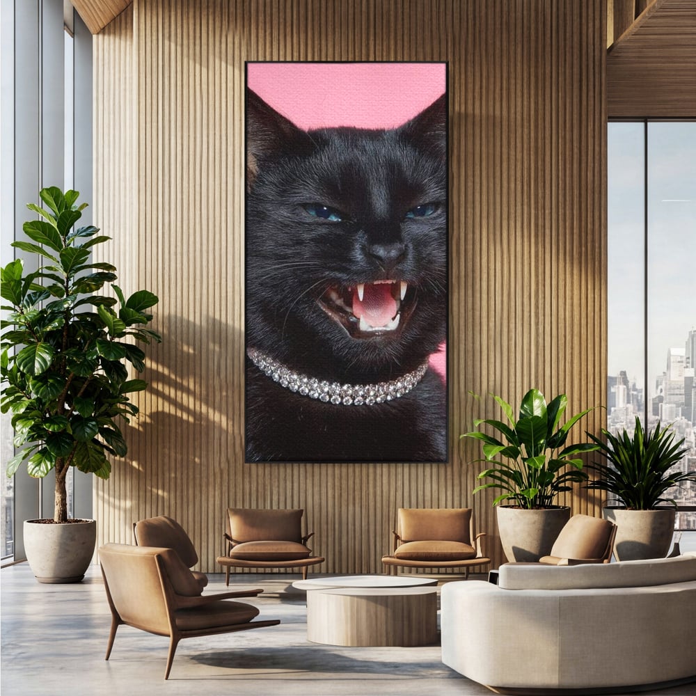 Tablou Canvas Premium, LuxCanva® M1528, Perla Intunecata, Pisica, Felina, Bijuterie, Diamante, Glam, Lux, Roz, Elegant, Fioros, Dormitor, Birou, Living, Camera Copil