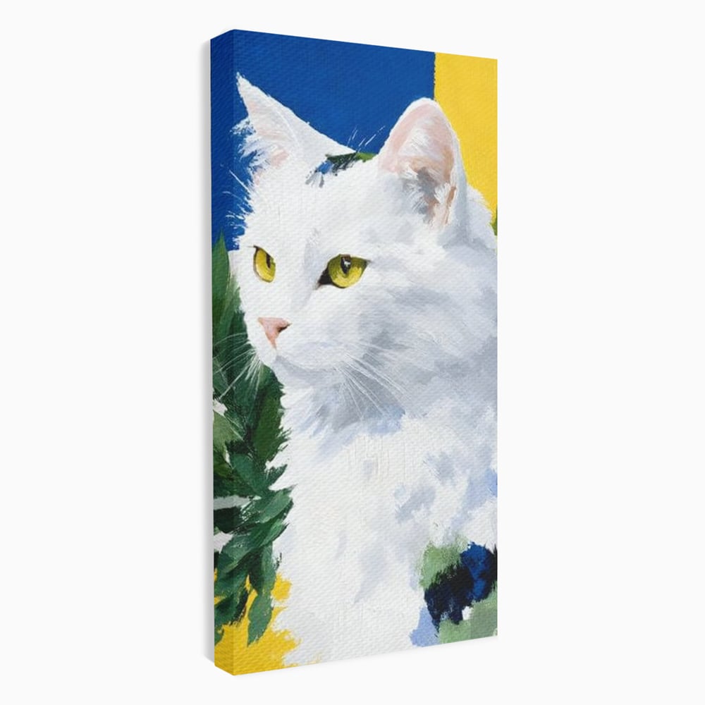 Leinwand Wandkunst Premium, LuxCanva® M1530, Im Sonnengarten, Katze, Tier, Katze, abstrakte Kunst, Blätter, Vegetation, Schnurrbart, Schlafzimmer, Büro, Wohnzimmer, Babyzimmer