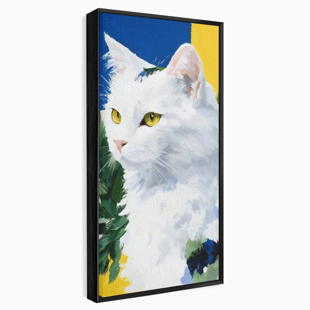 Leinwand Wandkunst Premium, LuxCanva® M1530, Im Sonnengarten, Katze, Tier, Katze, abstrakte Kunst, Blätter, Vegetation, Schnurrbart, Schlafzimmer, Büro, Wohnzimmer, Babyzimmer