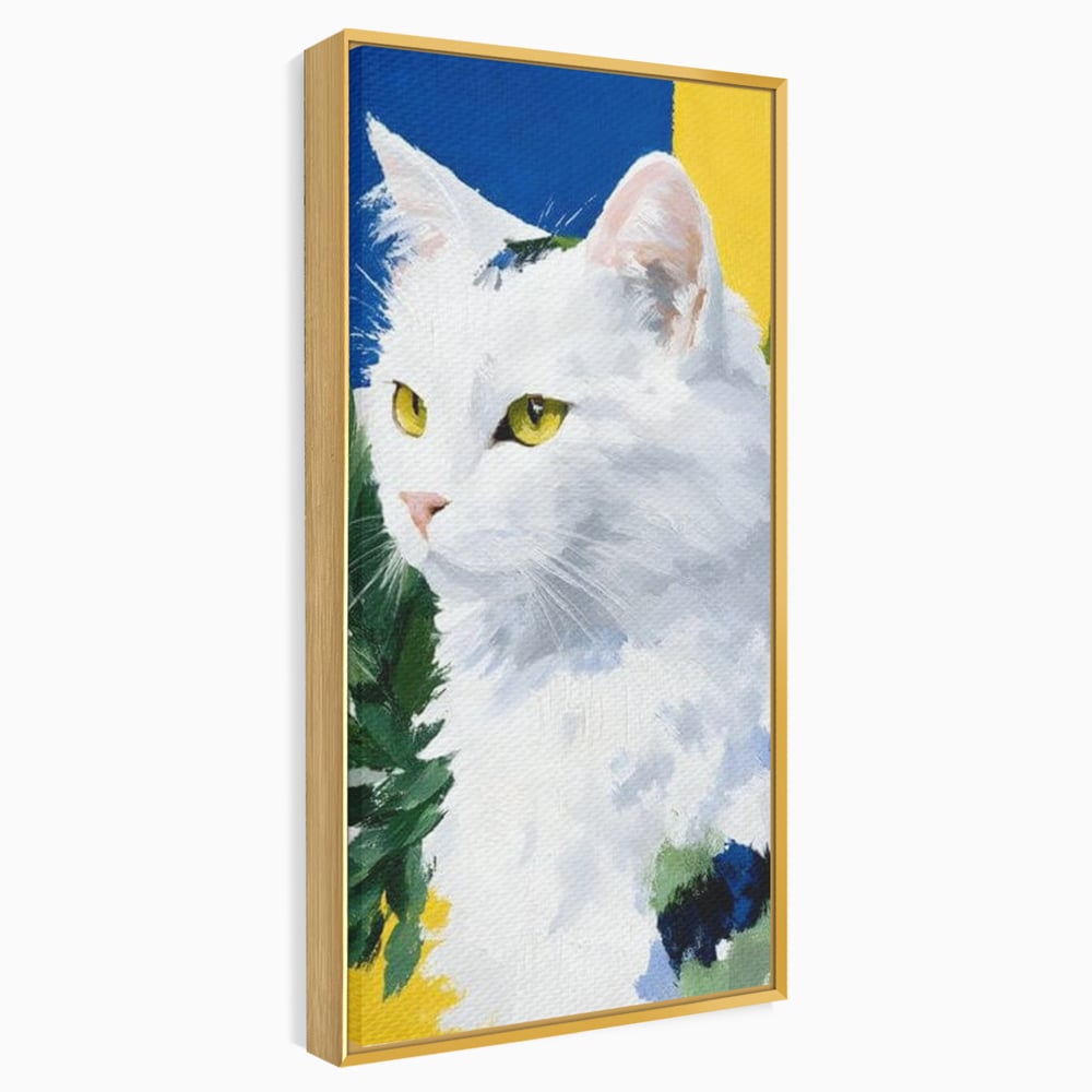 Leinwand Wandkunst Premium, LuxCanva® M1530, Im Sonnengarten, Katze, Tier, Katze, abstrakte Kunst, Blätter, Vegetation, Schnurrbart, Schlafzimmer, Büro, Wohnzimmer, Babyzimmer