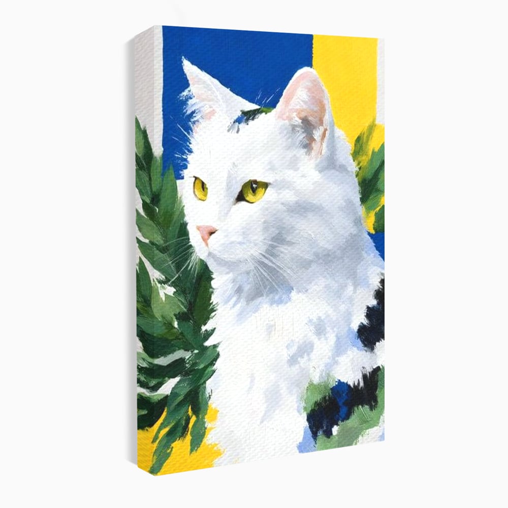 Leinwand Wandkunst Premium, LuxCanva® M1530, Im Sonnengarten, Katze, Tier, Katze, abstrakte Kunst, Blätter, Vegetation, Schnurrbart, Schlafzimmer, Büro, Wohnzimmer, Babyzimmer