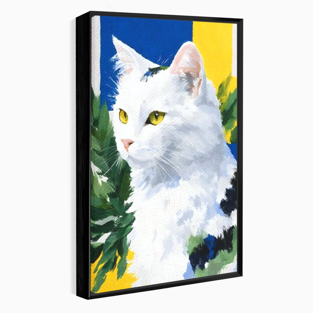 Leinwand Wandkunst Premium, LuxCanva® M1530, Im Sonnengarten, Katze, Tier, Katze, abstrakte Kunst, Blätter, Vegetation, Schnurrbart, Schlafzimmer, Büro, Wohnzimmer, Babyzimmer