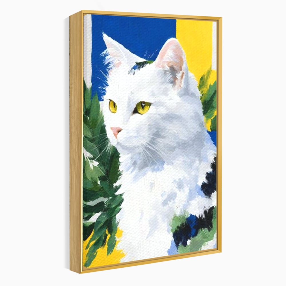 Leinwand Wandkunst Premium, LuxCanva® M1530, Im Sonnengarten, Katze, Tier, Katze, abstrakte Kunst, Blätter, Vegetation, Schnurrbart, Schlafzimmer, Büro, Wohnzimmer, Babyzimmer