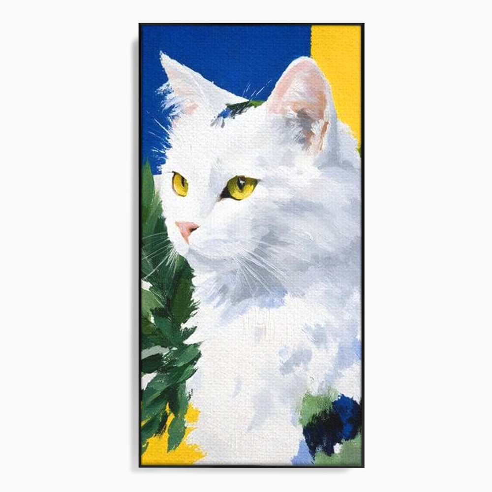 Leinwand Wandkunst Premium, LuxCanva® M1530, Im Sonnengarten, Katze, Tier, Katze, abstrakte Kunst, Blätter, Vegetation, Schnurrbart, Schlafzimmer, Büro, Wohnzimmer, Babyzimmer