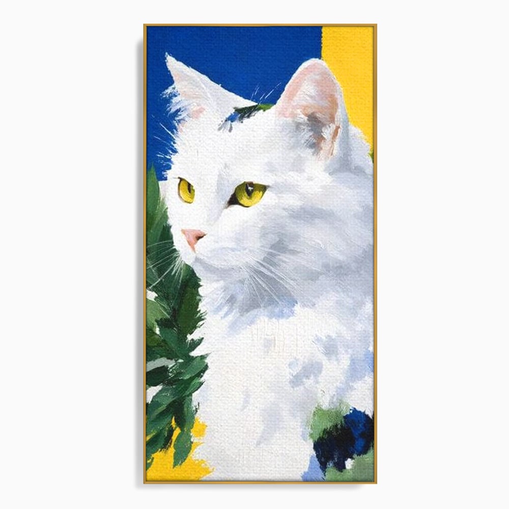 Leinwand Wandkunst Premium, LuxCanva® M1530, Im Sonnengarten, Katze, Tier, Katze, abstrakte Kunst, Blätter, Vegetation, Schnurrbart, Schlafzimmer, Büro, Wohnzimmer, Babyzimmer