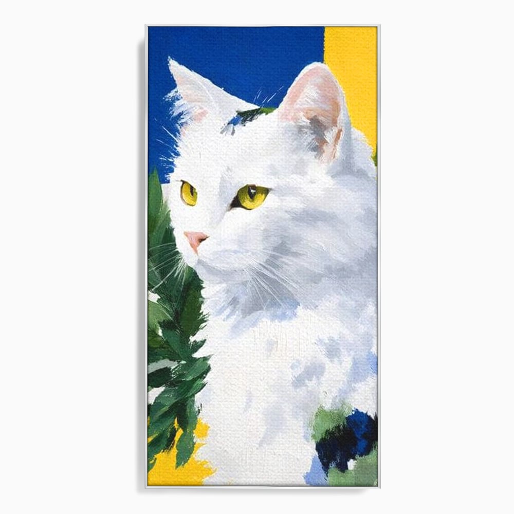Leinwand Wandkunst Premium, LuxCanva® M1530, Im Sonnengarten, Katze, Tier, Katze, abstrakte Kunst, Blätter, Vegetation, Schnurrbart, Schlafzimmer, Büro, Wohnzimmer, Babyzimmer