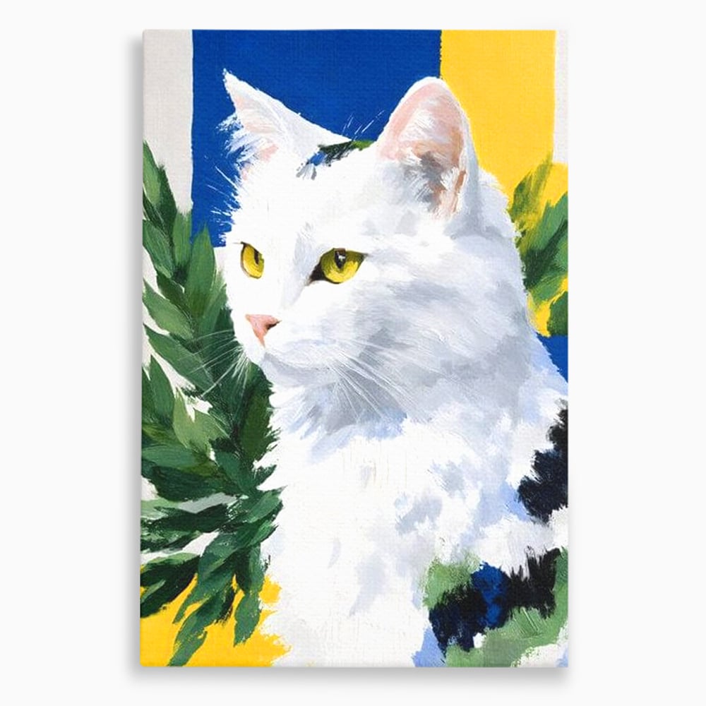 Leinwand Wandkunst Premium, LuxCanva® M1530, Im Sonnengarten, Katze, Tier, Katze, abstrakte Kunst, Blätter, Vegetation, Schnurrbart, Schlafzimmer, Büro, Wohnzimmer, Babyzimmer