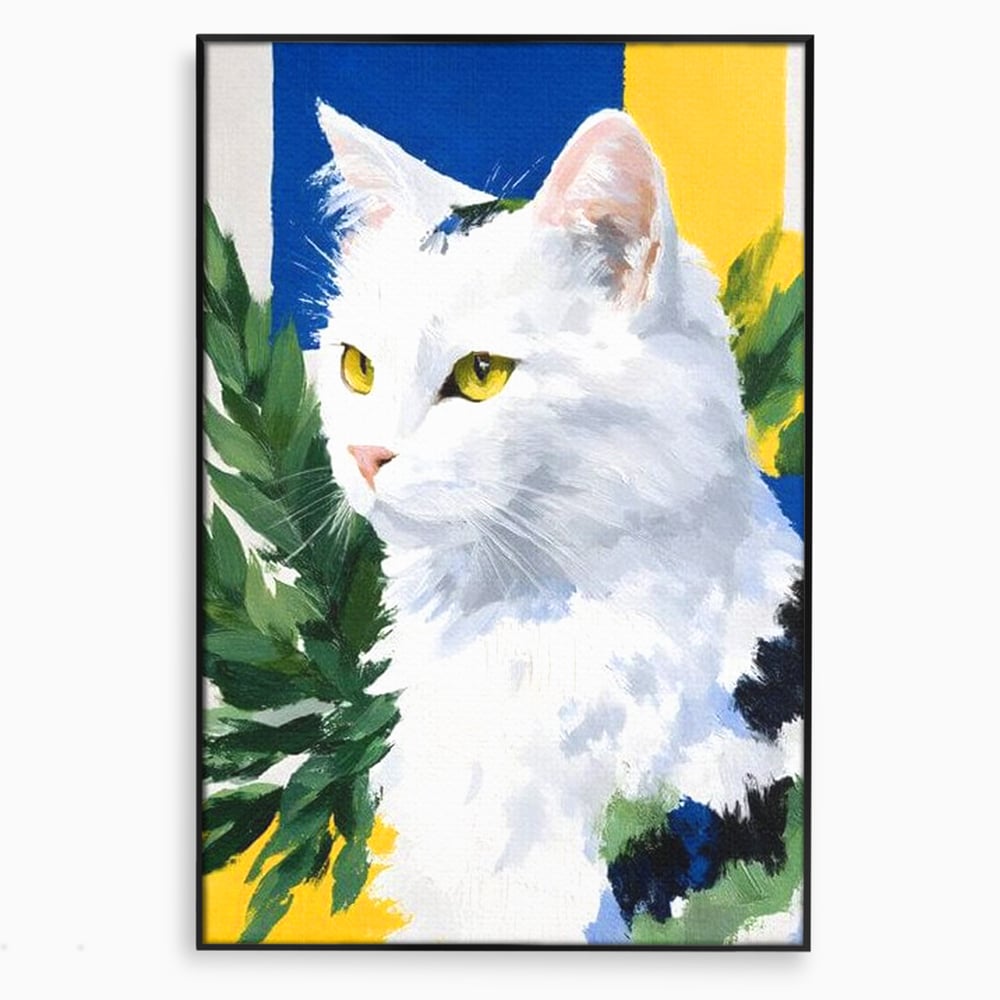 Leinwand Wandkunst Premium, LuxCanva® M1530, Im Sonnengarten, Katze, Tier, Katze, abstrakte Kunst, Blätter, Vegetation, Schnurrbart, Schlafzimmer, Büro, Wohnzimmer, Babyzimmer