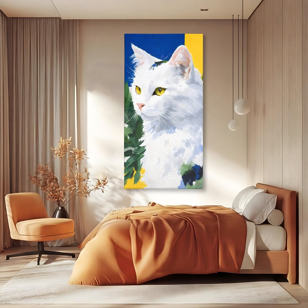 Leinwand Wandkunst Premium, LuxCanva® M1530, Im Sonnengarten, Katze, Tier, Katze, abstrakte Kunst, Blätter, Vegetation, Schnurrbart, Schlafzimmer, Büro, Wohnzimmer, Babyzimmer