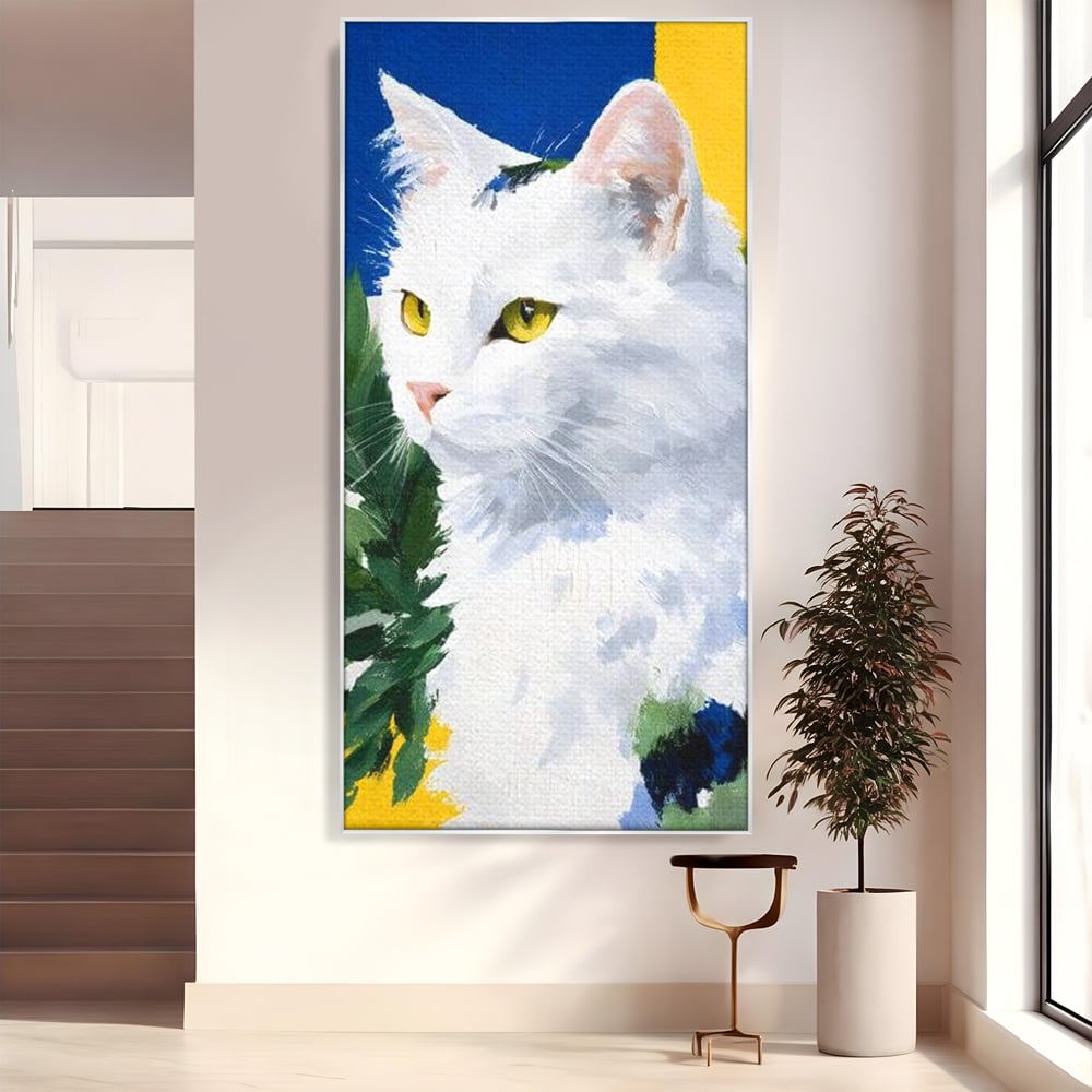 Leinwand Wandkunst Premium, LuxCanva® M1530, Im Sonnengarten, Katze, Tier, Katze, abstrakte Kunst, Blätter, Vegetation, Schnurrbart, Schlafzimmer, Büro, Wohnzimmer, Babyzimmer