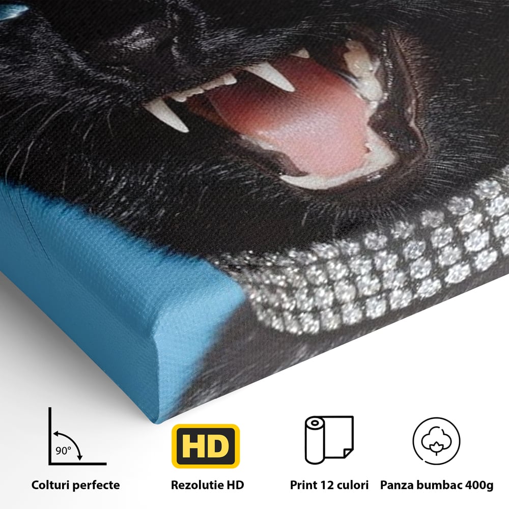 Tablou Canvas Premium, LuxCanva® M1531, Colti de Diamant, Zgarda, Diamante, Bijuterie, Motan, Felina, Animal, Fioros, Dormitor, Birou, Living, Camera Copil