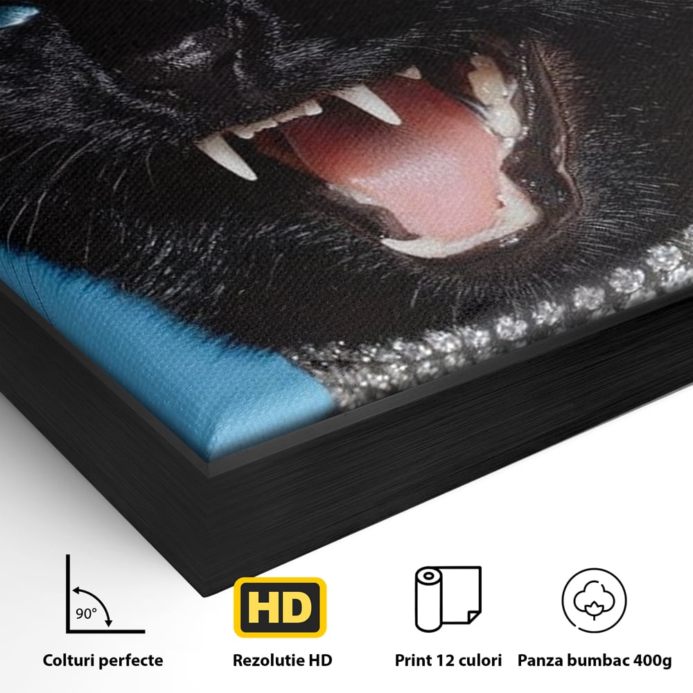 Tablou Canvas Premium, LuxCanva® M1531, Colti de Diamant, Zgarda, Diamante, Bijuterie, Motan, Felina, Animal, Fioros, Dormitor, Birou, Living, Camera Copil