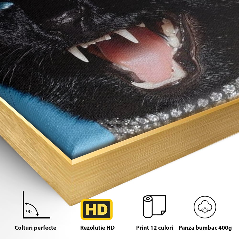 Tablou Canvas Premium, LuxCanva® M1531, Colti de Diamant, Zgarda, Diamante, Bijuterie, Motan, Felina, Animal, Fioros, Dormitor, Birou, Living, Camera Copil
