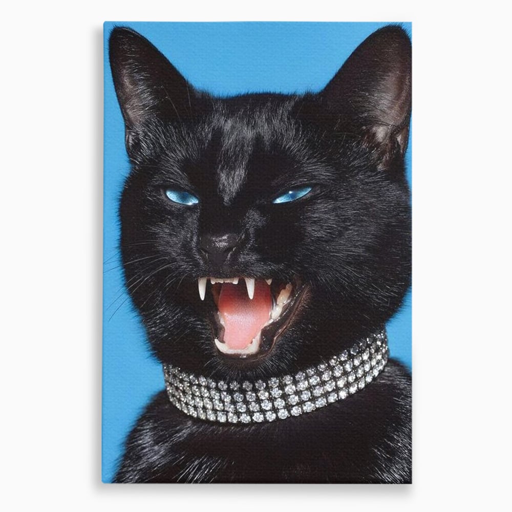 Tablou Canvas Premium, LuxCanva® M1531, Colti de Diamant, Zgarda, Diamante, Bijuterie, Motan, Felina, Animal, Fioros, Dormitor, Birou, Living, Camera Copil