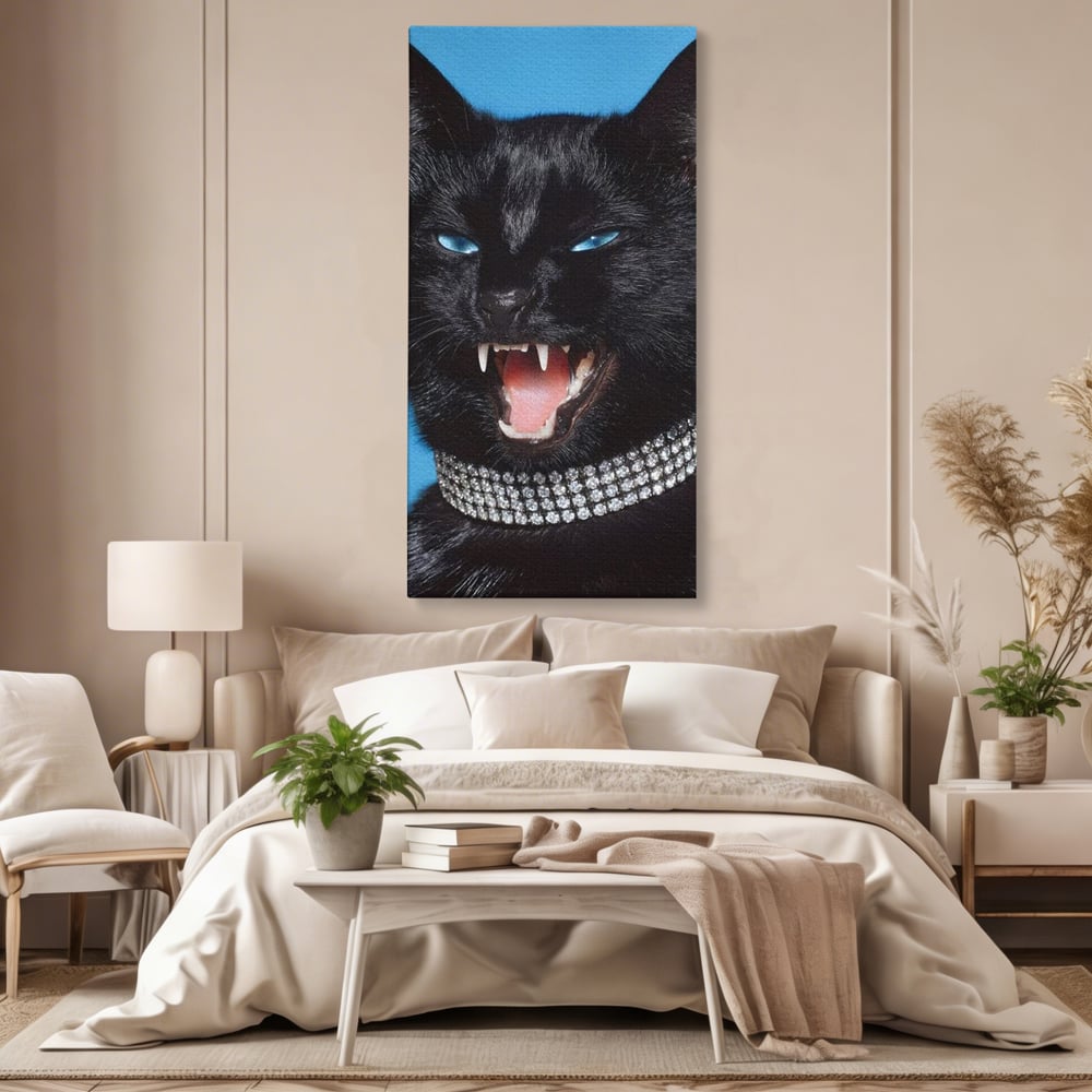 Tablou Canvas Premium, LuxCanva® M1531, Colti de Diamant, Zgarda, Diamante, Bijuterie, Motan, Felina, Animal, Fioros, Dormitor, Birou, Living, Camera Copil