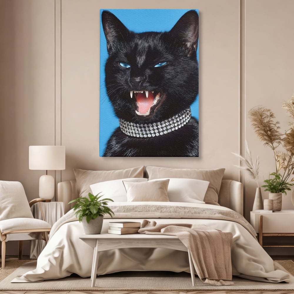 Tablou Canvas Premium, LuxCanva® M1531, Colti de Diamant, Zgarda, Diamante, Bijuterie, Motan, Felina, Animal, Fioros, Dormitor, Birou, Living, Camera Copil