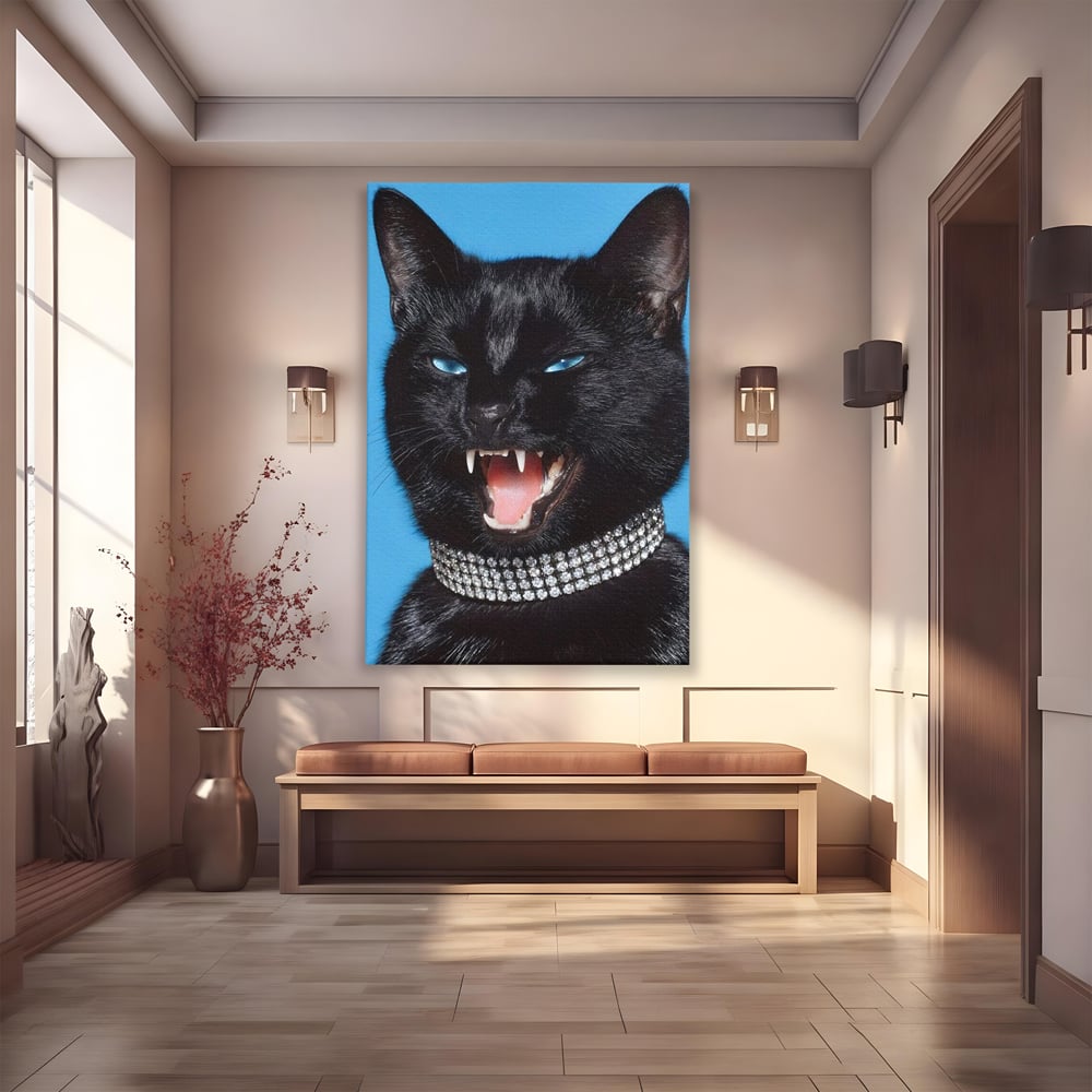 Tablou Canvas Premium, LuxCanva® M1531, Colti de Diamant, Zgarda, Diamante, Bijuterie, Motan, Felina, Animal, Fioros, Dormitor, Birou, Living, Camera Copil