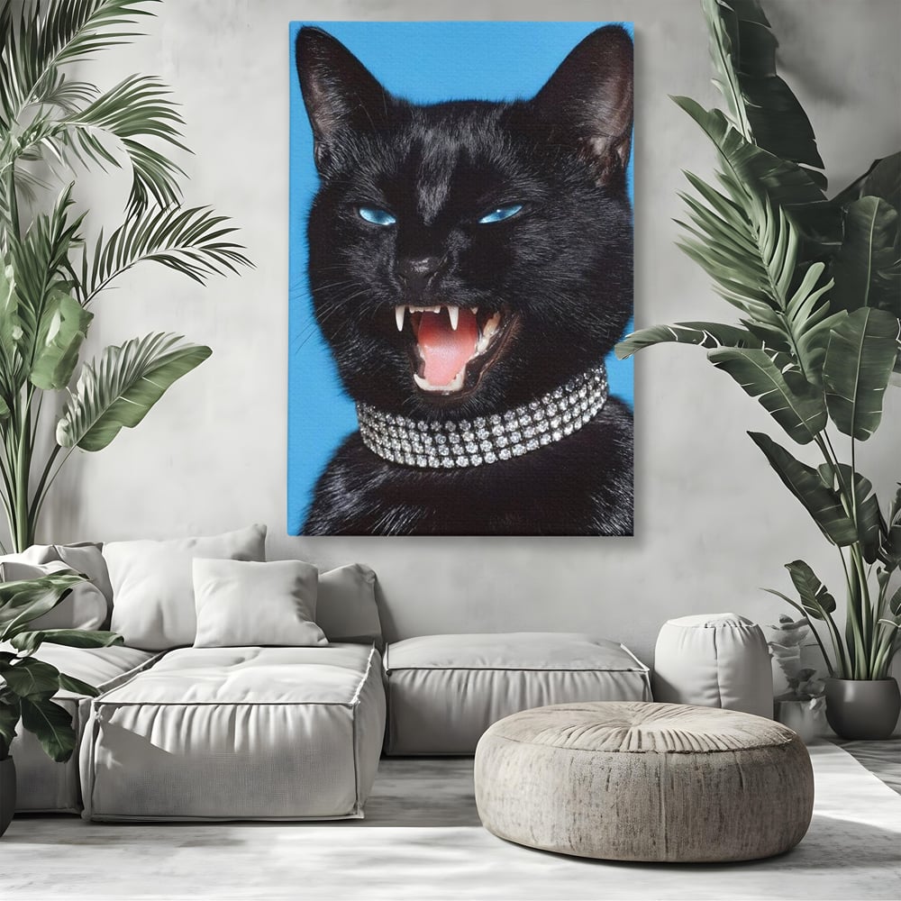 Tablou Canvas Premium, LuxCanva® M1531, Colti de Diamant, Zgarda, Diamante, Bijuterie, Motan, Felina, Animal, Fioros, Dormitor, Birou, Living, Camera Copil