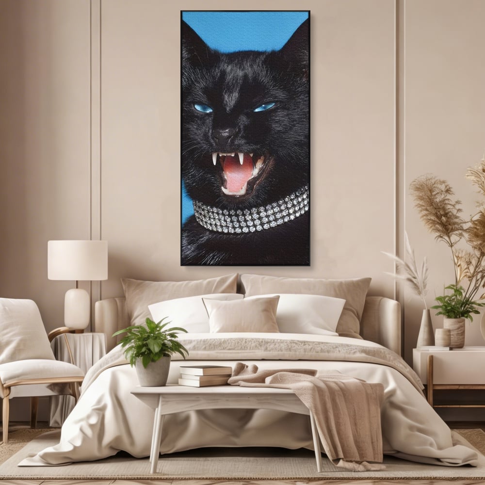 Tablou Canvas Premium, LuxCanva® M1531, Colti de Diamant, Zgarda, Diamante, Bijuterie, Motan, Felina, Animal, Fioros, Dormitor, Birou, Living, Camera Copil