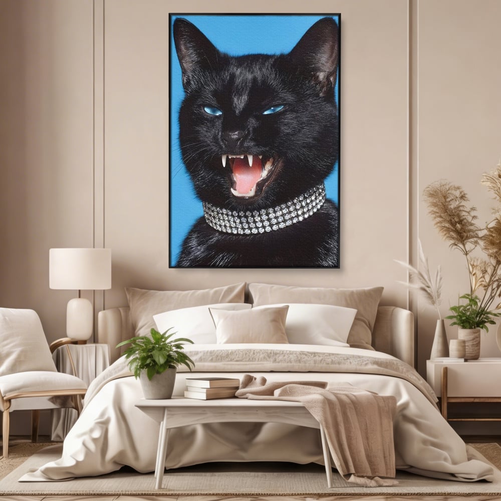 Tablou Canvas Premium, LuxCanva® M1531, Colti de Diamant, Zgarda, Diamante, Bijuterie, Motan, Felina, Animal, Fioros, Dormitor, Birou, Living, Camera Copil