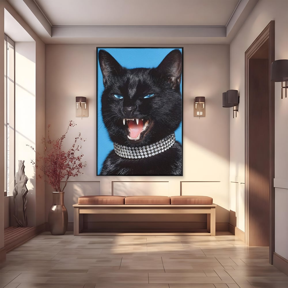 Tablou Canvas Premium, LuxCanva® M1531, Colti de Diamant, Zgarda, Diamante, Bijuterie, Motan, Felina, Animal, Fioros, Dormitor, Birou, Living, Camera Copil