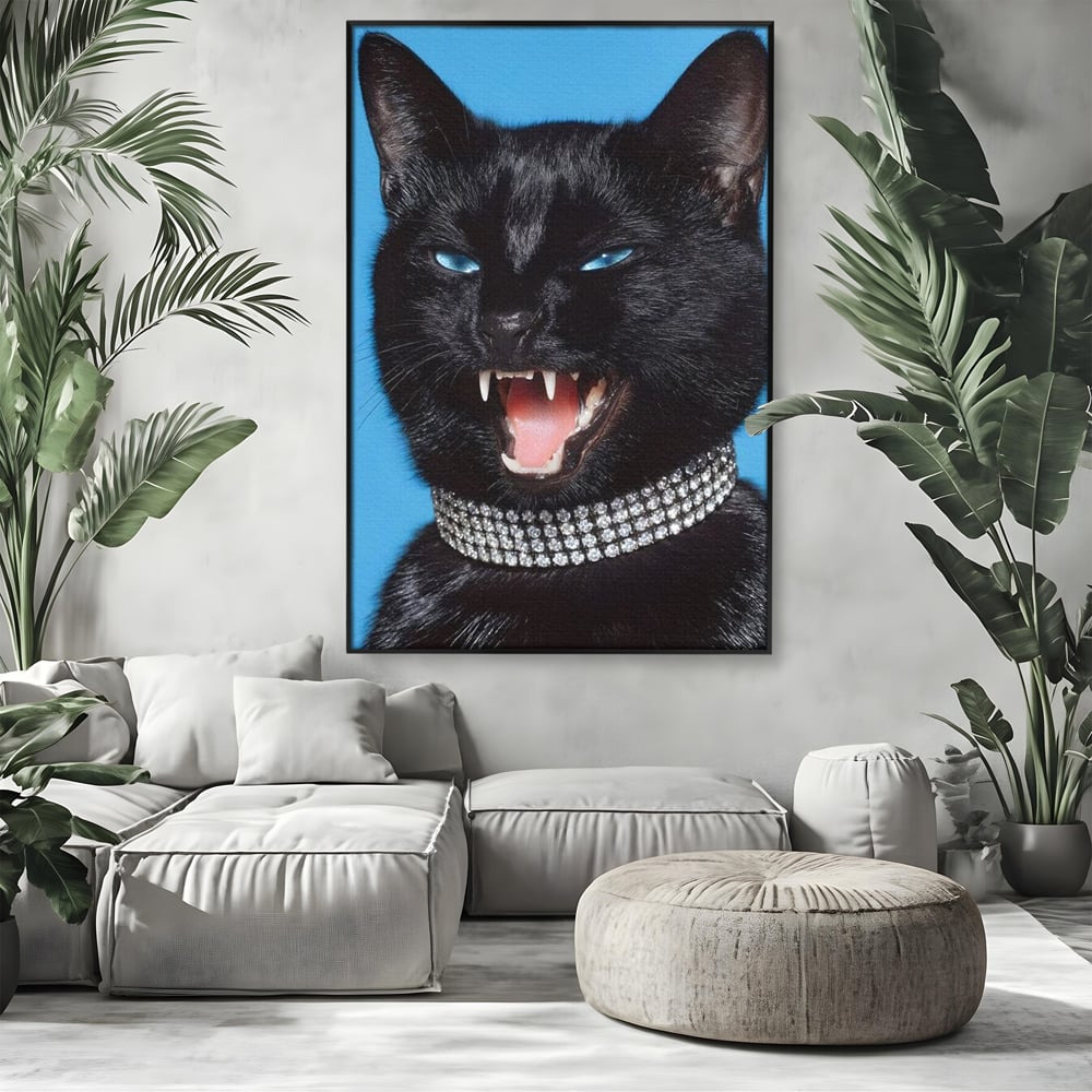 Tablou Canvas Premium, LuxCanva® M1531, Colti de Diamant, Zgarda, Diamante, Bijuterie, Motan, Felina, Animal, Fioros, Dormitor, Birou, Living, Camera Copil