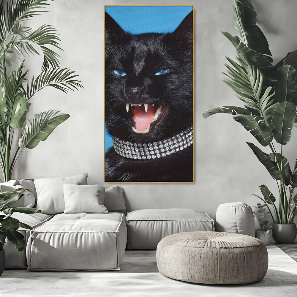 Tablou Canvas Premium, LuxCanva® M1531, Colti de Diamant, Zgarda, Diamante, Bijuterie, Motan, Felina, Animal, Fioros, Dormitor, Birou, Living, Camera Copil