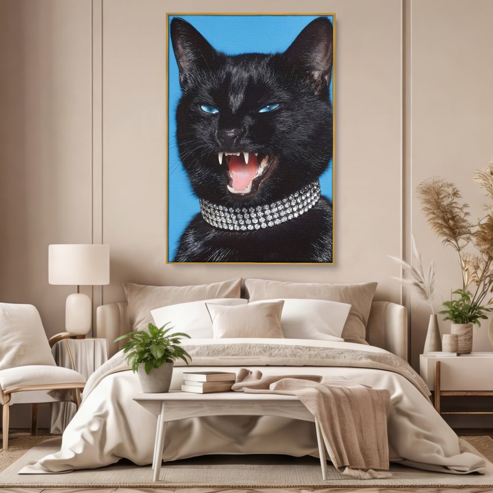 Tablou Canvas Premium, LuxCanva® M1531, Colti de Diamant, Zgarda, Diamante, Bijuterie, Motan, Felina, Animal, Fioros, Dormitor, Birou, Living, Camera Copil