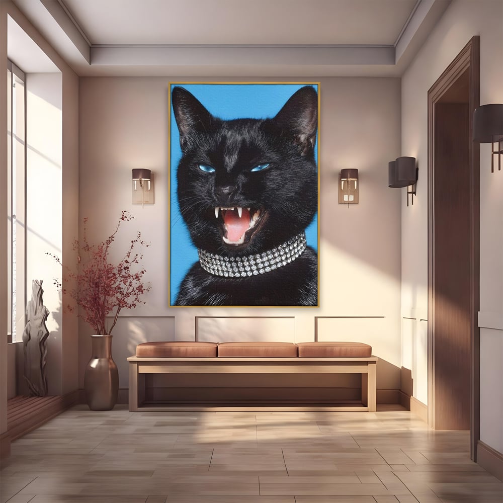 Tablou Canvas Premium, LuxCanva® M1531, Colti de Diamant, Zgarda, Diamante, Bijuterie, Motan, Felina, Animal, Fioros, Dormitor, Birou, Living, Camera Copil