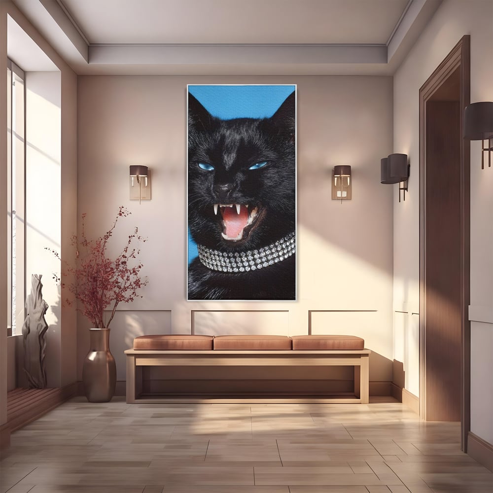 Tablou Canvas Premium, LuxCanva® M1531, Colti de Diamant, Zgarda, Diamante, Bijuterie, Motan, Felina, Animal, Fioros, Dormitor, Birou, Living, Camera Copil