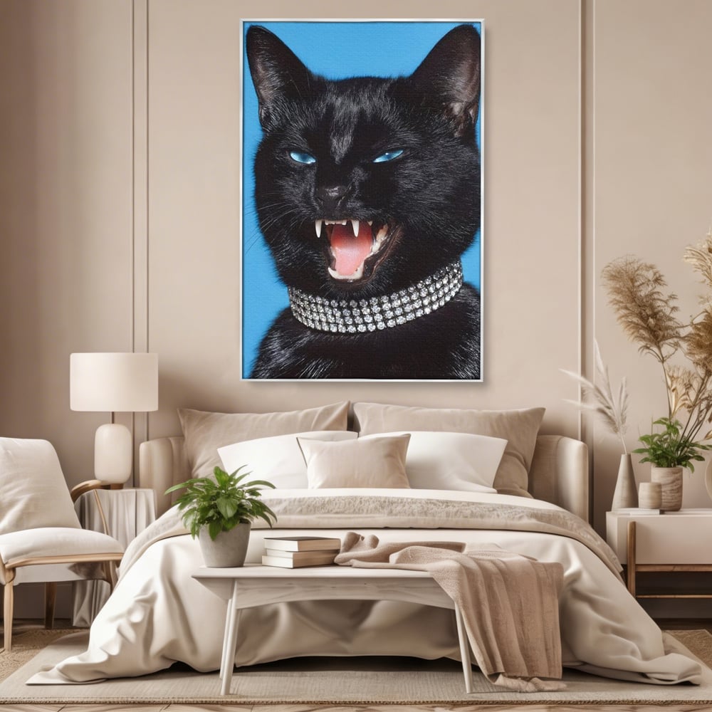 Tablou Canvas Premium, LuxCanva® M1531, Colti de Diamant, Zgarda, Diamante, Bijuterie, Motan, Felina, Animal, Fioros, Dormitor, Birou, Living, Camera Copil
