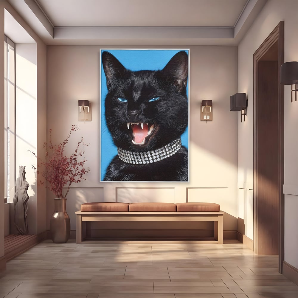 Tablou Canvas Premium, LuxCanva® M1531, Colti de Diamant, Zgarda, Diamante, Bijuterie, Motan, Felina, Animal, Fioros, Dormitor, Birou, Living, Camera Copil