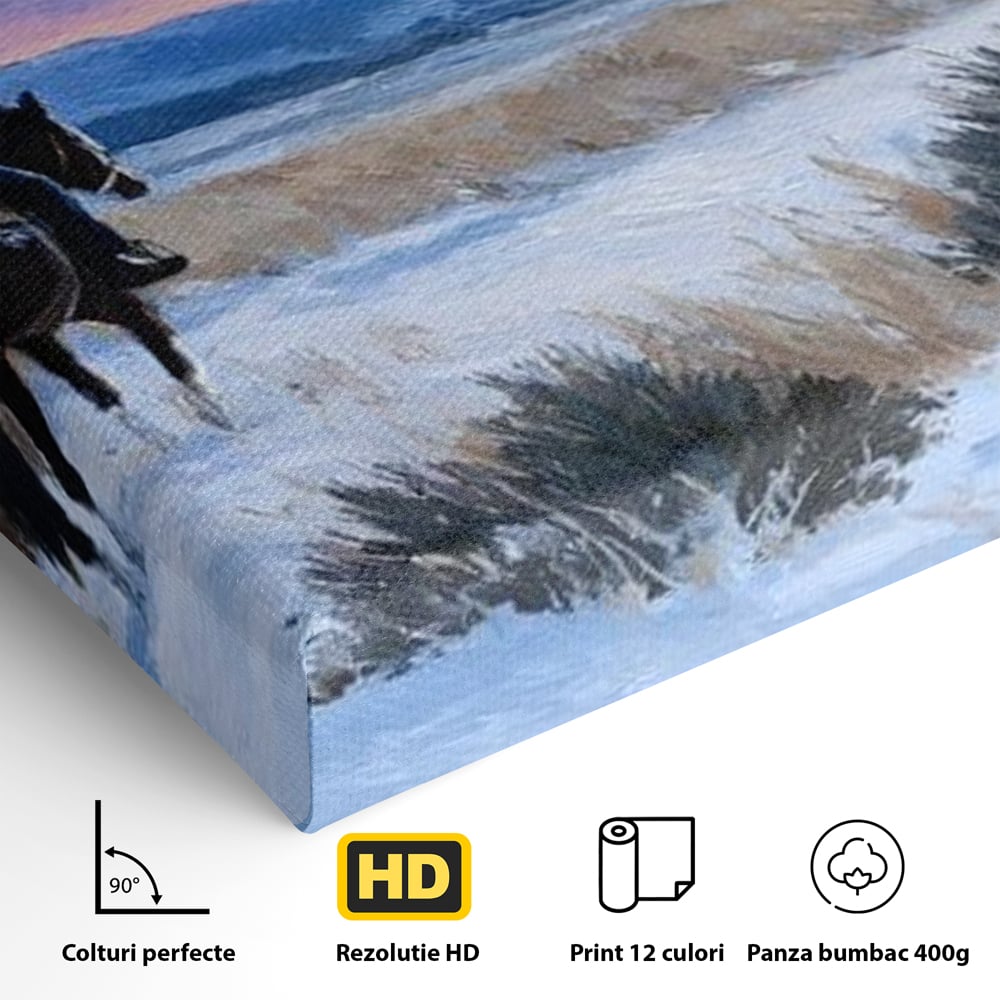 Tablou Canvas Premium, LuxCanva® M1532, Calaretul Singuratic, Calatorie, Aventura, Western, Cowboy, Armasar, Apus de Soare, Dormitor, Birou, Living, Camera Copil