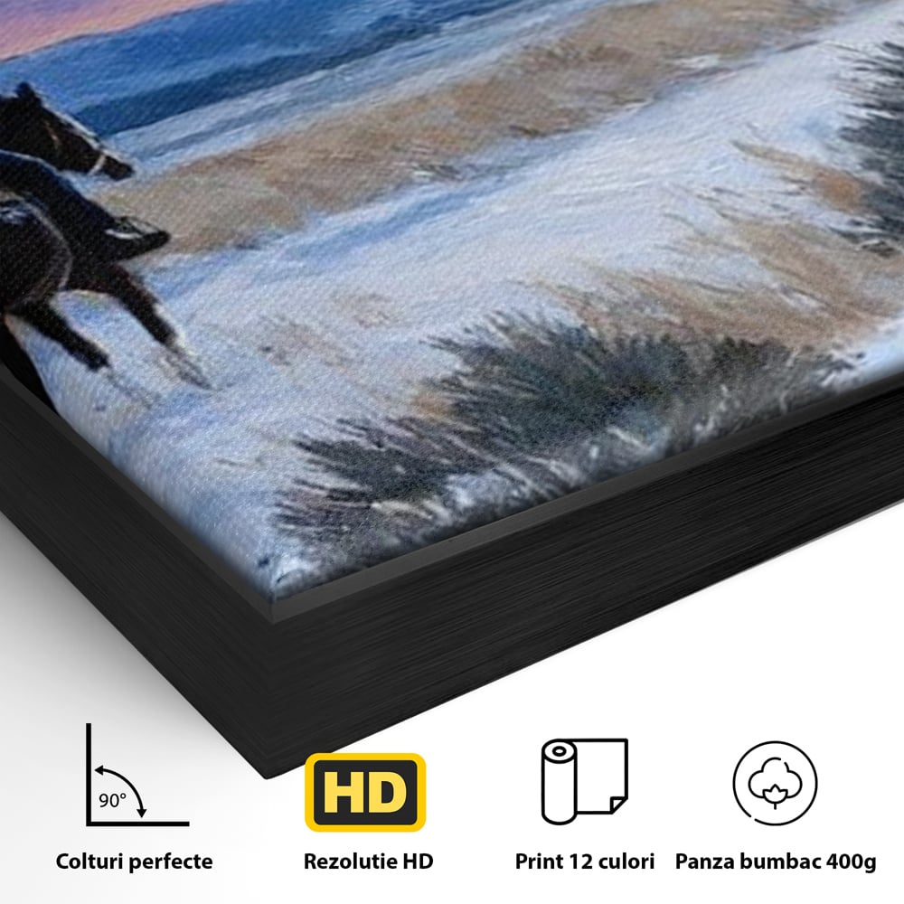 Tablou Canvas Premium, LuxCanva® M1532, Calaretul Singuratic, Calatorie, Aventura, Western, Cowboy, Armasar, Apus de Soare, Dormitor, Birou, Living, Camera Copil