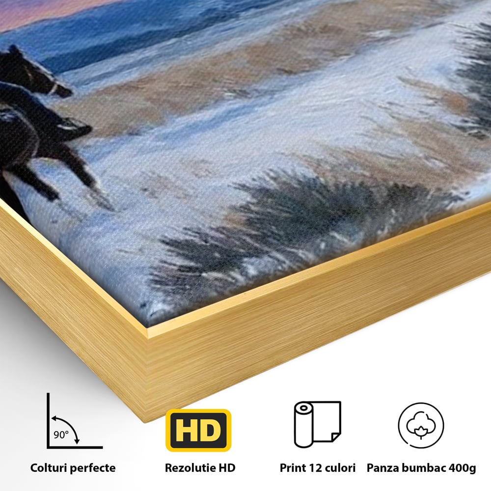 Tablou Canvas Premium, LuxCanva® M1532, Calaretul Singuratic, Calatorie, Aventura, Western, Cowboy, Armasar, Apus de Soare, Dormitor, Birou, Living, Camera Copil