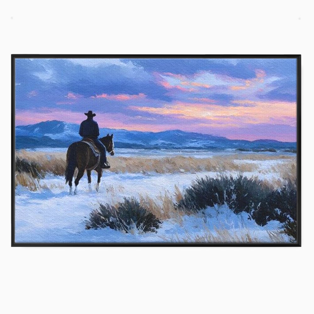 Tablou Canvas Premium, LuxCanva® M1532, Calaretul Singuratic, Calatorie, Aventura, Western, Cowboy, Armasar, Apus de Soare, Dormitor, Birou, Living, Camera Copil