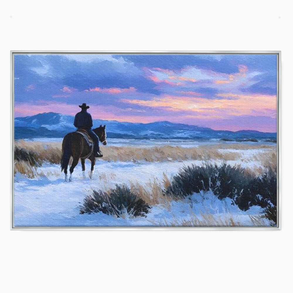 Tablou Canvas Premium, LuxCanva® M1532, Calaretul Singuratic, Calatorie, Aventura, Western, Cowboy, Armasar, Apus de Soare, Dormitor, Birou, Living, Camera Copil